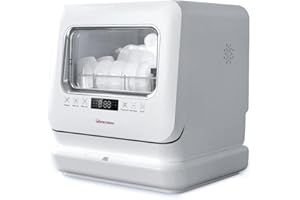 HomeTronix Mini Table Top Dishwasher Compact Countertop Dishwasher with 3 Place Settings, 6 Programmes, Touch Control, LED Display, Wash Dry and Fresh Function,7.5L Water Tank- White