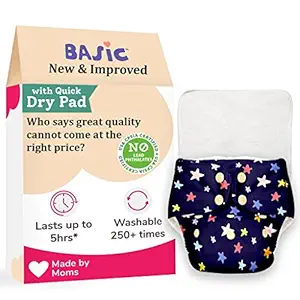 superbottoms Soft Fleece Lined Pocket Diaper with 1 Wet-free Insert with Snaps (Blackstar)