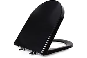 Fanmitrk Abattant WC avec Frein de Chute, Forme D, Cuvette Toilette en Duroplast, Assemblage par le Haut et Libération Rapide par un Bouton, Noir (UF08-01)