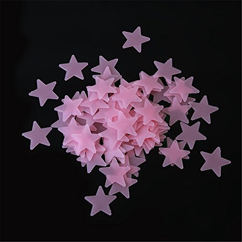 Yingwei 100pcs Glow In The Dark Plastic Stars Stickers Baby Kids Ceiling Wall Room (Red)