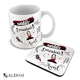 alDivo Premium Quality World’s Greatest Aunty Printed Combo Gift Pack of Ceramic Coffee Mug 330 ml + Printed Coaster