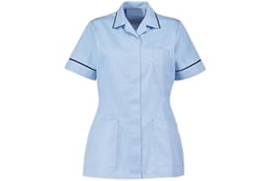 Instex Blue Healthcare Tunic, Dental Vet Salon, Sky Blue with Navy Trim, Pointed Collar INS32SK-N