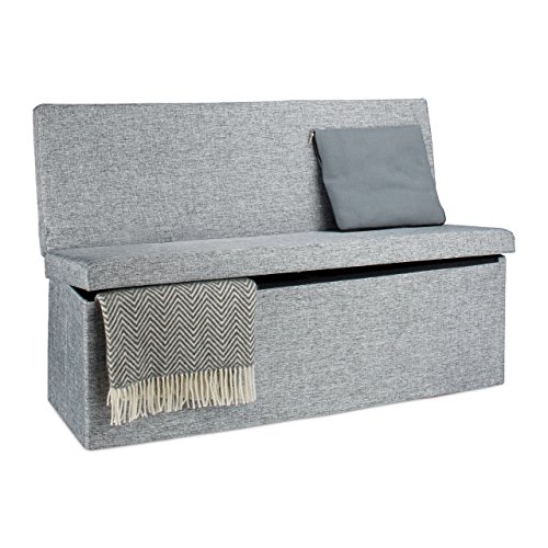 Relaxdays Faltbarer Sitzhocker mit Lehne XL HBT 73 x 114 x 38 cm stabiler Sitzcube als Fußablage Sitzbank und Sitzwürfel aus Leinen als Aufbewahrungsbox mit Stauraum mit Deckel für Wohnraum, grau - 3