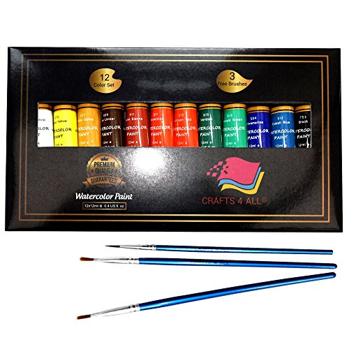 Crafts 4 ALL Set de Pintura Acuarela 12 Colores Premium para Artistas, Estudiantes y Principiantes - Perfecto para Paisaje y Pinturas sobre Lienzo