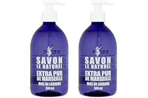 SAVON LE NATUREL Jabón le Naturel – jabón extrapuro de Marsella con miel de lavanda – 500 ml – 2 unidades