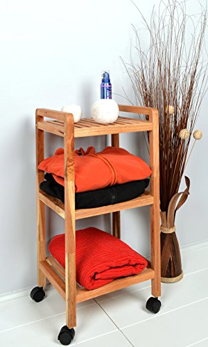 Roll Regal Standregal mit Rollen Höhe 72 cm aus Walnuss Massivholz für Bad, Wohnzimmer, Sauna, Flur, Diele, Küche, Büro und Kinderzimmer - 2