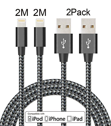 ELEBAR Handy Ladegerät Nylon geflochten Lightning to USB Kabel 6 FT (2 Pack) Apple Lightning Kabel für iPhone 7 Plus 6S Plus 6 Plus SE 5S 5 C 5, iPad 2 3 4 mini, iPad Pro Air, iPod – Schwarz & Grau 6FT Black Gray