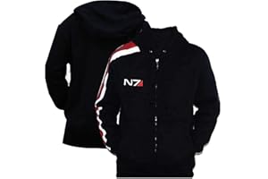 E_GENIUS e Genuis Men's N-7 Mass Effect 3 Street Fighter Commander Shepard Gaming Costume Black Leather Jacket/Hoodie