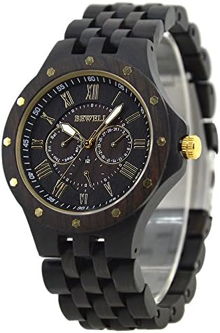 Wooden Watch for Men Multi Dial Quartz Watches Roman Numberals Scale Casual Wristwatch (Purple Tan)