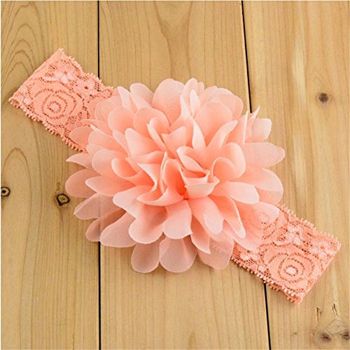 HITTIME Baby Large Flower Lace Hairband Elastic Headband Headdress Toddler Peach