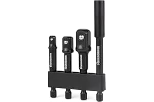 Fourrobber Impact Driver Socket Adapter Set with Magnetic Extension Bit Holder for 1/4 inch Hex Shank to Square Socket Turn Power Drill Into Nut Driver 4 Pieces