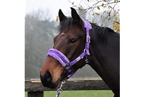 RUGGLES EQUESTRIAN Ruggles Horse and Pony Head Collar With Matching Faux Fur Trim | Durable, Comfortable and Adjustable | Ideal for Travel, Shows, Competitions and everyday use (Full, Purple)