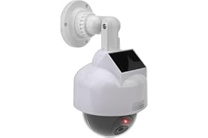 TWILIGHT GARAGE Fausse caméra de vidéosurveillance dôme factice, à énergie solaire simulée avec lumière LED rouge clignotante et autocollant d'avertissement pour la maison, le jardin et les affaires,