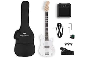 GEAR4MUSIC VISIONSTRING 3/4 Size Electric Bass Guitar for Beginners Kids Bass Guitars Kit with Amp White