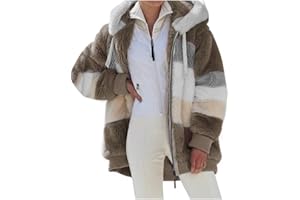 VDDTAGAM Fleecejacke Hoodie Damen Kapuzenpullover Teddy Fleecejacke Warm Herbst Wintermantel Stilvoller ReißVerschluss Fellmantel PlüSchjacke Mit Taschen