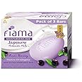 Fiama Moisturizing Soap Bar, Japanese Hokkaido Milk & Acai Berry, Soap Pack of 3, Non-Sticky Moisturized Skin, 1/3rd Skin Moisturizers, Vitamin F, Fragrant Freshness