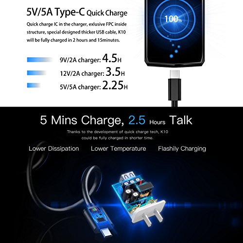OUKITEL K10 4G Smartphone Libera 6 Pollici (Rapporto 18: 9 Visione Completa) 11000mAh Batteria Octa Core Android 7.0 6GB RAM 64GB ROM 21MP + 13MP Fotocamera Face ID Impronta Digitale 5V/5A Quick Charge NFC GPS Dual SIM