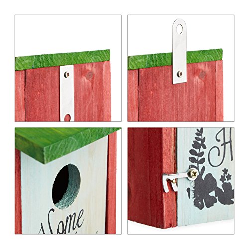 Relaxdays Nistkasten, Kleinvögel, Aufschrift Home sweet Home, Holz, hängend, Deko, HBT: 21,5 x 12 x 15,2 cm, rotgrün - 5