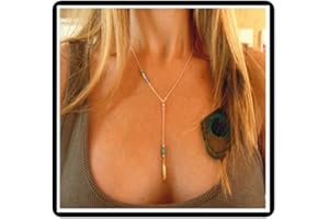 Faruodis Türkis Blatt Anhänger Halskette Feder Y-Form Halskette Kette Boho Perlen Schmuck für Frauen Damen