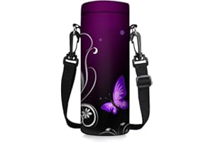 ToLuLu Water Bottle Carrier Bag Case, Insulated Neoprene Water Bottle Holder Cover 750ML with Adjustable Shoulder Strap, Sling Sleeve Pouch For Stainless Steel/Glass/Plastic Bottles, Purple Butterfly