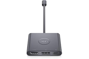 Dell Płaski adapter USB-C 3 w 1, z przepustem prądu (USB-C-an HDMI do portu wyświetlacza, HDMI – żeński, USB – żeński, USB-C – męski, USB-C (tylko napięcie) – żeński, obsługa 4K), czarny