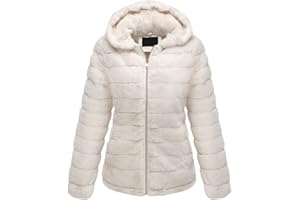 BELLIVERA Chaqueta de lana de piel artificial para mujeres, chaqueta de lana corta con capucha de moda en primavera e invierno