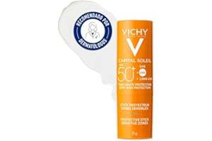 Vichy Stick Zonas Sensibles, SPF50+, Para Zonas Sensibles, Protección Solar de Alto Espectro Contra Rayos UVA/UVB, Con Agua Termal, Resistente Al Agua, Capital Soleil, 9g (el empaque puede diferir)