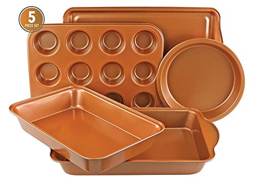 Gr8 Home 2006091 Lot de 5 moules à gâteau en cuivre anti-adhésif pour rôtir les biscuits, cupcakes, muffins, casseroles, ustensiles de cuisine infusés