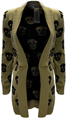 [Beige, M-L] LADIES WOMENS GIRLS SKULL DESIGN GOTHIC KNITTED WARM WINTER OPEN CARDIGAN TOP