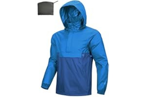 Outdoor Ventures Rain Jacket for Men Waterproof Pullover Lightweight Hooded Windbreaker Outdoor Raincoat Packaway Breathable Windproof Shell Jacket for Travelling, Camping, Running, Hiking