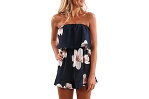 GÉNÉRIQUE Femme Combishorts éTé sans Bretelles Bandeau Combi-Short Mode Fleurie Imprimée Combinaison Taille Haute Playsuit Rompers D'été Grande Taille Casual Pantalons Courts