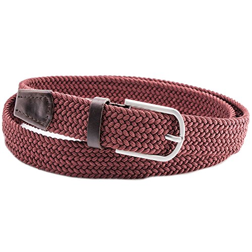 TeaberryLand Elastic Band Leather Trimming Mens Belt (AMARANTE, L/XL)