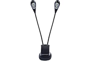 Drfeify Lampka z muzyką, mini podwójne ramiona, klips, muzyka, LED, regulowana lampka do czytania nocnego z kablem USB, do stojaka muzycznego, zagłówka, biurka, podróży, 6 koralików