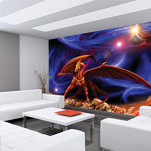 Vlies Fototapete PREMIUM PLUS Wand Foto Tapete Wand Bild Vliestapete – Drache Sterne Planeten Weltall Kindertapete – no. 2145, Größe: 416 x 254cm Vlies - 4
