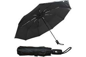 RAM ONLINE Ram® Folding Travel Umbrella, Automatic Open & Close Ergonomic Handle, Golf Umbrella 10 Ribs Brolly Portable Slim Strong Lightweight Umbrella,