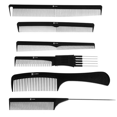 Kobe Professional Hairdresser's Set of 6 Carbon Fibre Combs in Comb Wallet