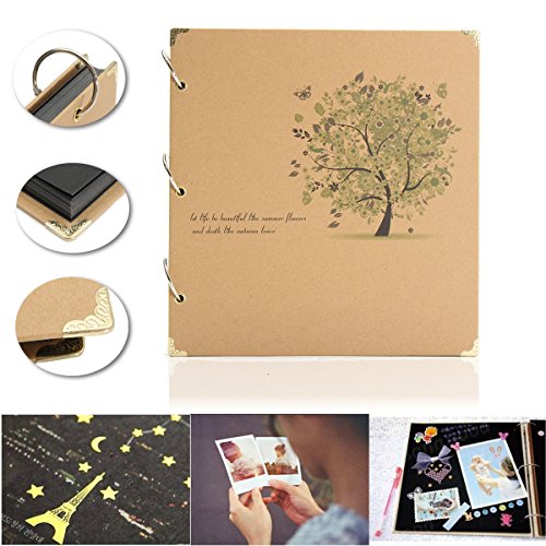 Mohoo Fotoalbum DIY Retro Fotoalben Lederprägung handgemacht Mit 30 Karten 12 Zoll Geschenk für Muttertag - 3