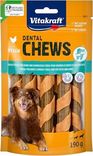 Vitakraft Dental Chews, ossa da masticare, bastone di pollo e complesso di principi attivi, per la cura dentale e l'igiene orale, senza aggiunta di zucchero (1 x 190 g)