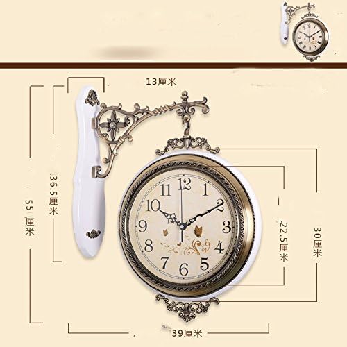 DHJDV Solid wood frame, metal wall clock, fighter movement modern minimalist creative atmosphere clock Double-sided mute living room wall clock,coffee,20 inches