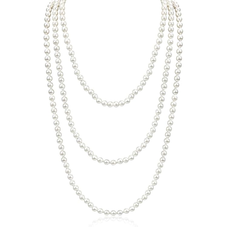 PARTY DISCOUNT Perlenkette Mit Kleinen Weißen Perlen – 180 Cm Lang, Ideal Für 20er-Jahre-Kostüme & Mottopartys