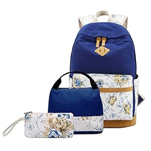 FEWOFJ Mochila Escolar Chicas Lona Vintage Backpack Canvas Casual + Bolsa del Almuerzo + Monedero Grande 3pcs