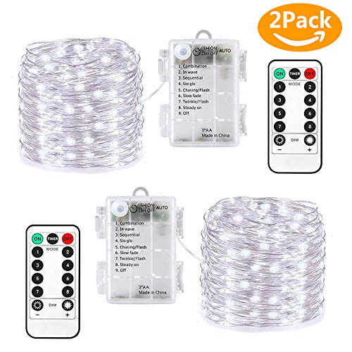 10M String Fairy Lights 2 Pack LED Fairy Lights String Lights Pure White Waterproof 8 Modes 100 LED for Indoor Outdoor Wedding Patio Home Garden Decoration