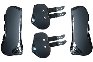 MAYiT Horse Tendon Boots (4 pcs - Front & Hind), PU Shell Tendon Fetlock Brace Guard Boots for Riding Shock Absorbing Jumping Competition Protection