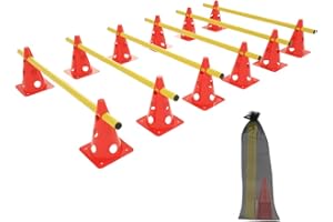 NAIZY Ensemble de 6 Haies de Sport Entraînement de Coordination avec 12 Cônes Multifonctions + 6 Barres Réglables en Hauteur Entraînement pour Enfants, Hauteur de 32cm, Longueur de 100cm