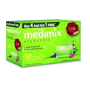 Medimix Ayurvedic Natural Glycerine Bathing Bar, 125 g (4 + 1 Offer Pack)