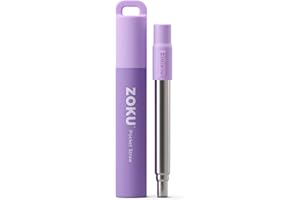 ZOKU - Przenośna słomka do breloczków, kieszeni, torebek i innych, słomka ze stali nierdzewnej wielokrotnego użytku z silikonowym ustnikiem i etui, regulowana do 23 cm, fioletowa