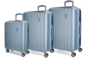 MOVOM Wood Juego de maletas Rígidas ABS, Con Cierre TSA, 4 Ruedas Dobles, Color Plata, 75 cm, Juego de 3