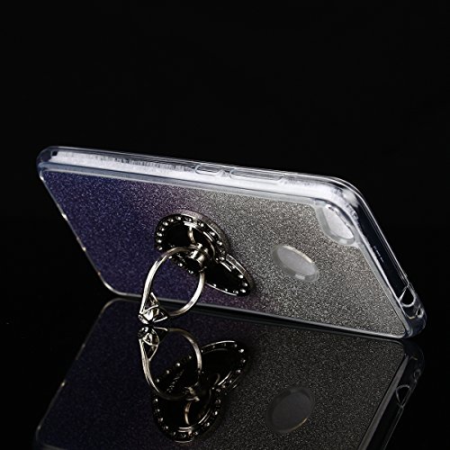 Etsue Glitzer Silikon Schutz HandyHülle für Huawei P8 Lite 2017 mit Ring Fingerhalterung Ständer Liebe Herz TPU Hülle, Gradient Farbe Glänzend Glitzer Sparkle Strass Diamant Luxus Glitter Silikon Handytasche Ultradünnen Weiche TPU Telefon-Kasten Handyhülle für Huawei P8 Lite 2017 + 1x Glitzer Staub Stecker + 1x Blau Eingabestift-Gradient lila Blau - 3