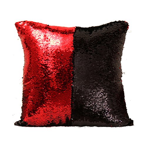 Homelava Pailletten kissen Glitzer Pailletten Kissenbezug Startseite Schlafzimmer Sofakissen Kissenabdeckung 40x40cm,Rot + Schwarzes - 2