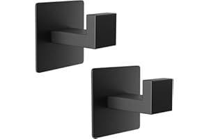 YUET Ganci Asciugamani Vestiti 2 Pack Gancio Porta Armadio Autoadesivo (Nessuna Perforazione) 304 Acciaio Inossidabile Accappatoio Appendiabiti Bagno Montato Parete Cucina Garage (Nero Opaco)